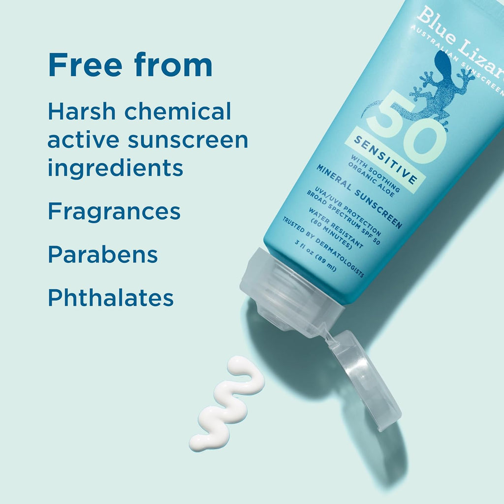 SENSITIVE Mineral Sunscreen with Zinc Oxide, SPF 50+, Water Resistant, UVA/UVB Protection with Smart Cap Technology - Fragrance Free, 3 Oz. Tube